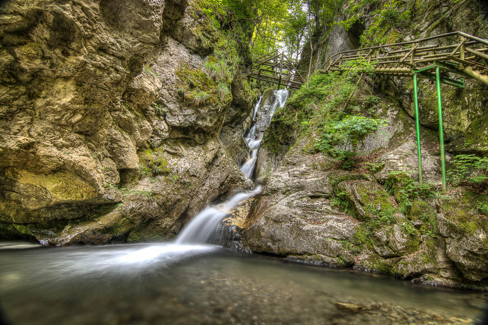 bridge over river canyon. Kesselfallklamm, family friendly 
hike Graz